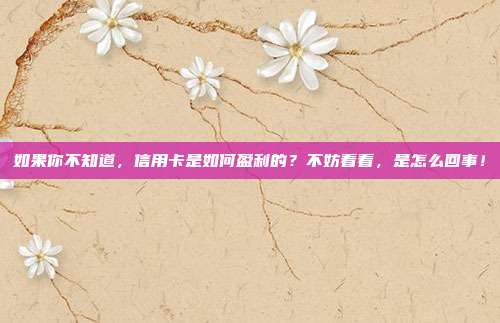 如果你不知道,信用卡是如何盈利的?不妨看看,是怎么回事!