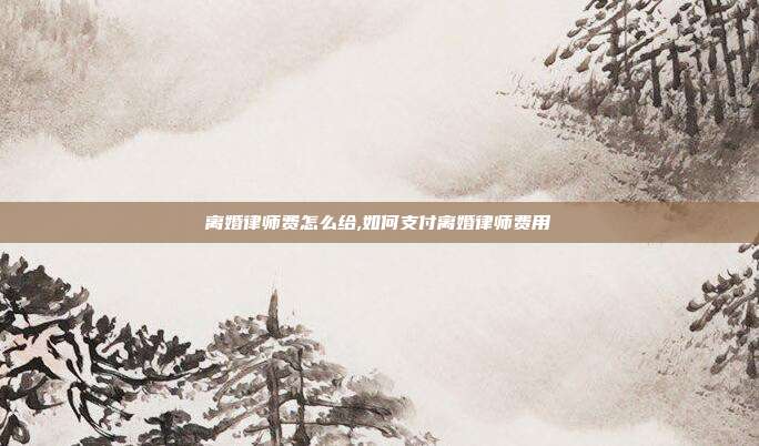 离婚律师费怎么给,如何支付离婚律师费用