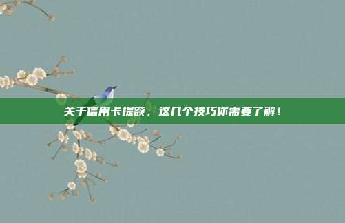 关于信用卡提额,这几个技巧你需要了解!
