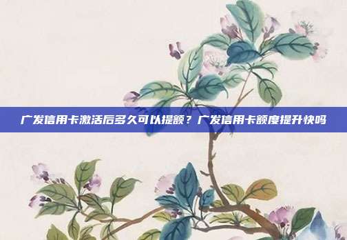 广发信用卡激活后多久可以提额?广发信用卡额度提升快吗