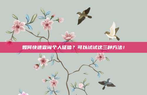 如何快速查询个人征信？可以试试这三种方法！