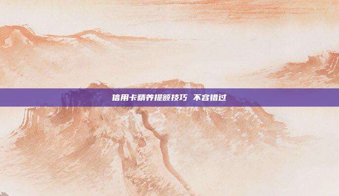信用卡精养提额技巧 不容错过