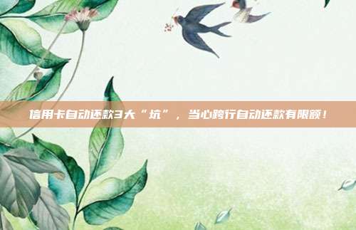 信用卡自动还款3大“坑”,当心跨行自动还款有限额!