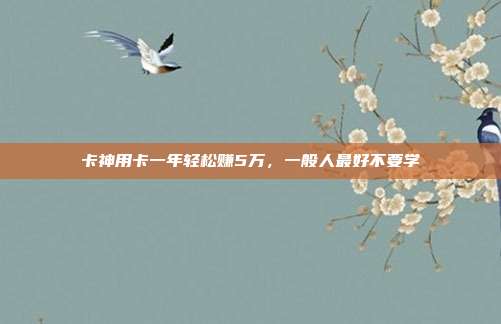 卡神用卡一年轻松赚5万,一般人最好不要学