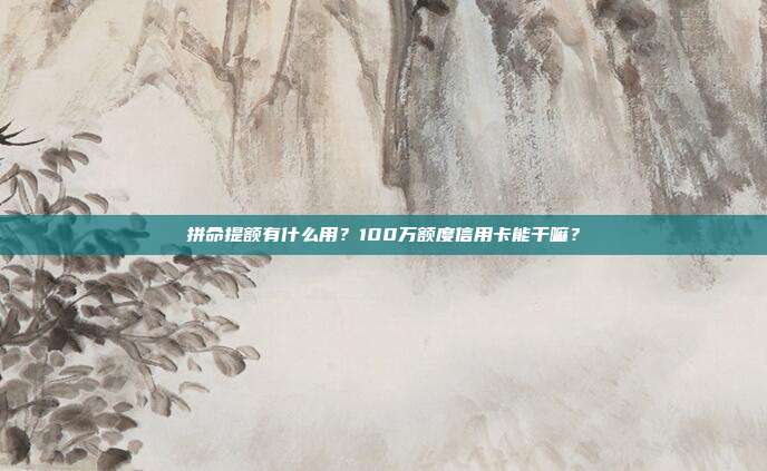 拼命提额有什么用?100万额度信用卡能干嘛?