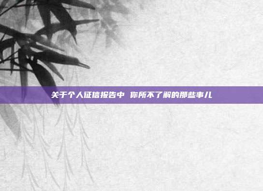 关于个人征信报告中 你所不了解的那些事儿