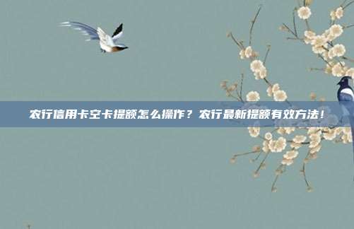 农行信用卡空卡提额怎么操作?农行最新提额有效方法!