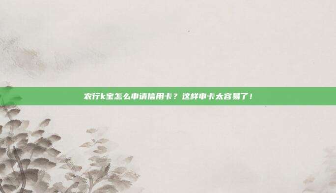 农行k宝怎么申请信用卡?这样申卡太容易了!